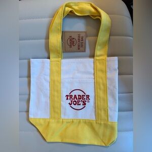 Trader Joe's Yellow and White Mini Canvas Tote Bag